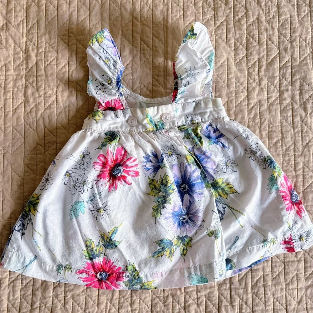GAP Baby Flutter Sleeve Floral White Dress with Bloomers 3-6 Months EUC